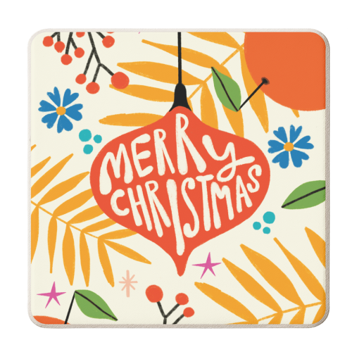 Bold Colourful Festive Xmas Christmas Giftware - personalised beer coaster by AbiGoLucky