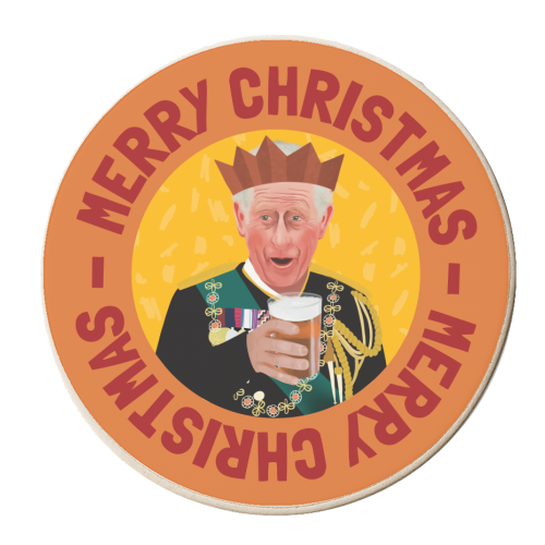 Bold Festive King Charles Christmas Giftware Illustration - personalised beer coaster by AbiGoLucky
