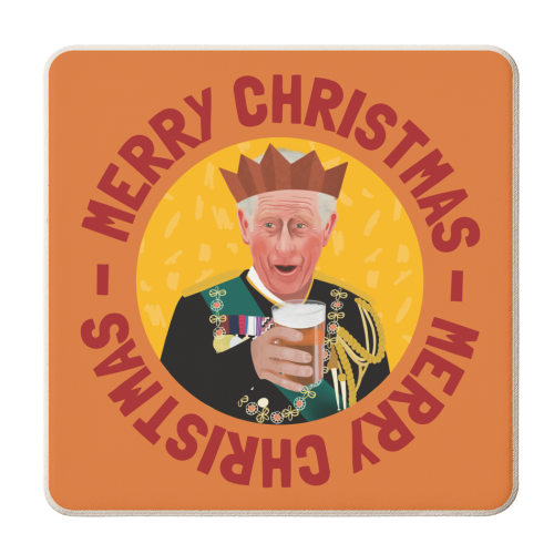 Bold Festive King Charles Christmas Giftware Illustration - personalised beer coaster by AbiGoLucky