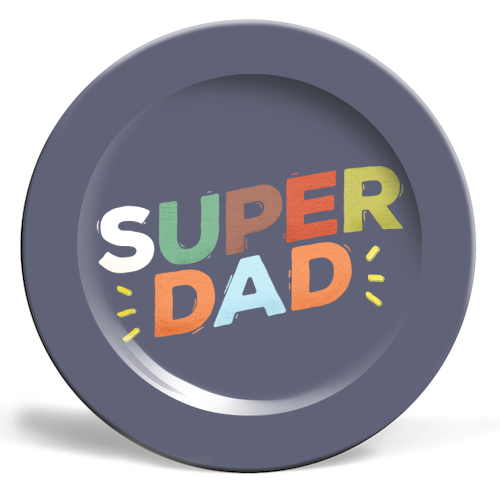 Bold Retro "SUPER DAD" Typography – Colorful Father's Day Design - ceramic dinner plate by Ania Wieclaw