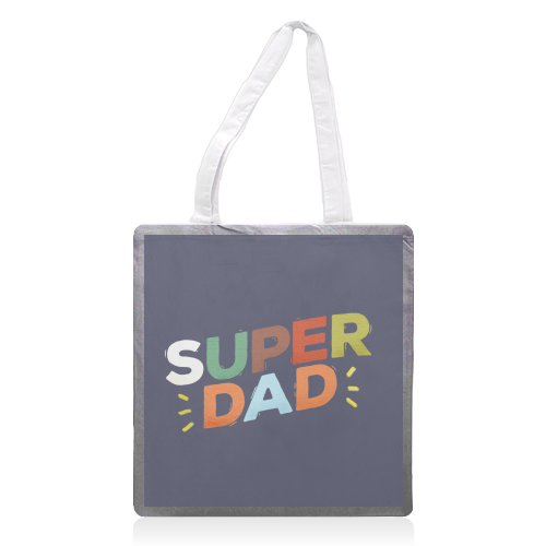 Bold Retro "SUPER DAD" Typography – Colorful Father's Day Design - printed canvas tote bag by Ania Wieclaw