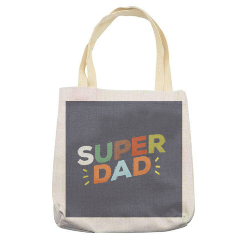 Bold Retro "SUPER DAD" Typography – Colorful Father's Day Design - printed canvas tote bag by Ania Wieclaw