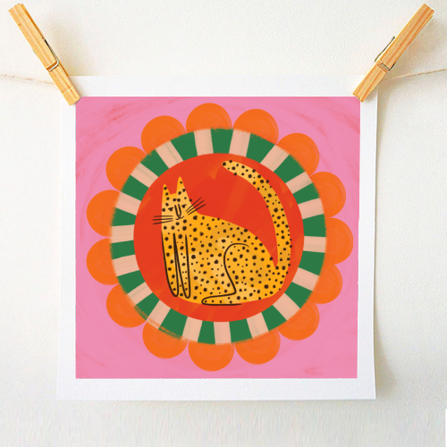 Folk art Bold Bright Leopard Illustration Plate Design - A1 - A4 art print by AbiGoLucky