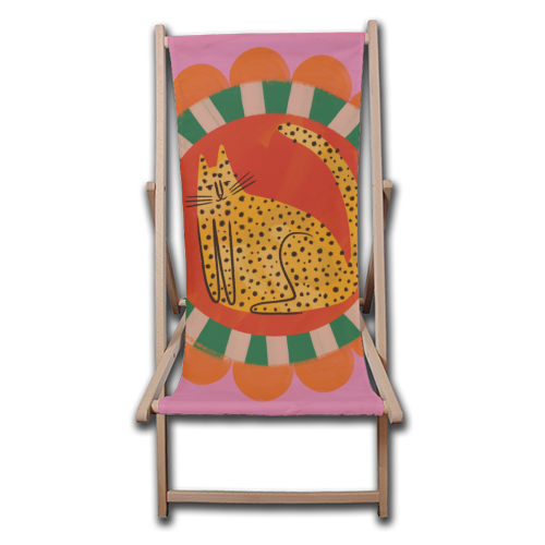 Folk art Bold Bright Leopard Illustration Plate Design - canvas deck chair by AbiGoLucky
