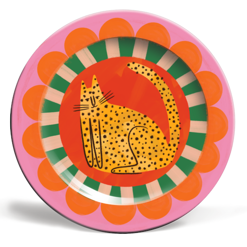 Folk art Bold Bright Leopard Illustration Plate Design - ceramic dinner plate by AbiGoLucky