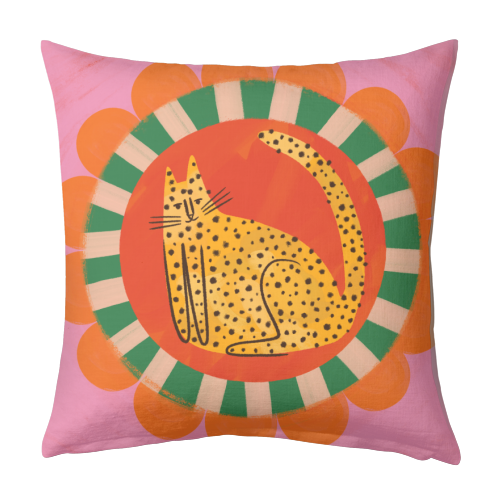 Folk art Bold Bright Leopard Illustration Plate Design - designed cushion by AbiGoLucky