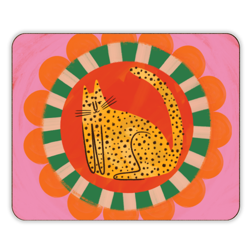 Folk art Bold Bright Leopard Illustration Plate Design - designer placemat by AbiGoLucky