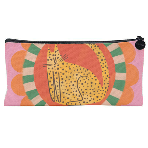 Folk art Bold Bright Leopard Illustration Plate Design - flat pencil case by AbiGoLucky