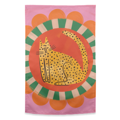 Folk art Bold Bright Leopard Illustration Plate Design - funny tea towel by AbiGoLucky
