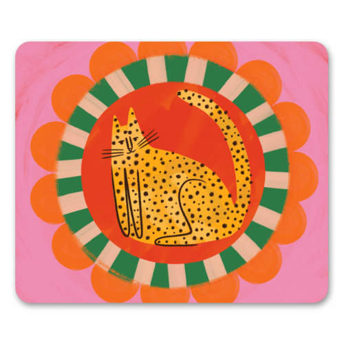 Folk art Bold Bright Leopard Illustration Plate Design - mouse mat by AbiGoLucky