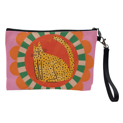 Folk art Bold Bright Leopard Illustration Plate Design - pretty makeup bag by AbiGoLucky