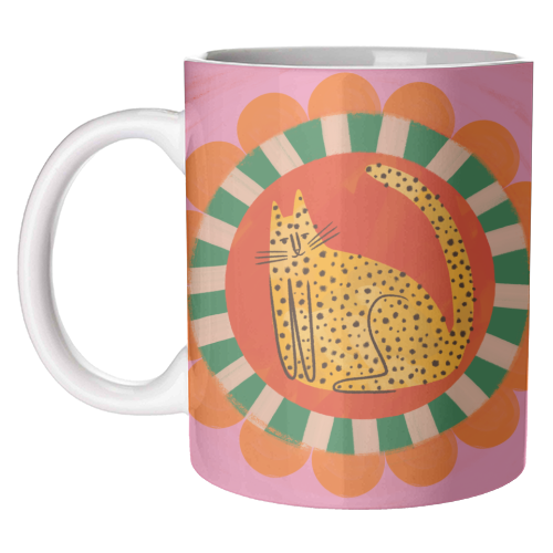 Folk art Bold Bright Leopard Illustration Plate Design - unique mug by AbiGoLucky