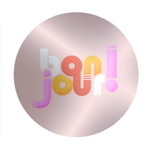 Bonjour French Typography in Sugary Pastel Colors - Circle Sticker by Ania Wieclaw