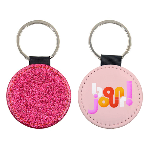 Bonjour French Typography in Sugary Pastel Colors - keyring by Ania Wieclaw