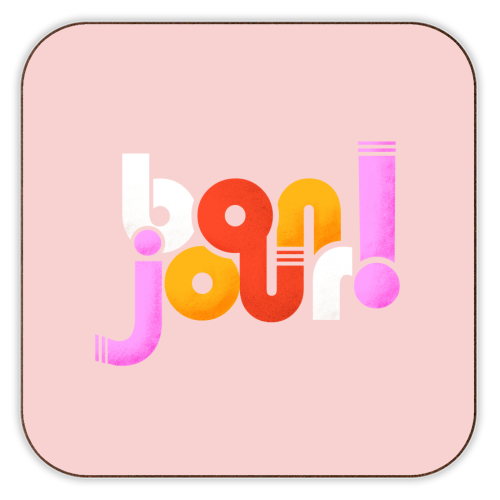 Bonjour French Typography in Sugary Pastel Colors - personalised beer coaster by Ania Wieclaw