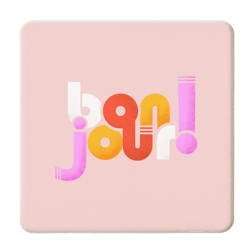 Bonjour French Typography in Sugary Pastel Colors - personalised beer coaster by Ania Wieclaw