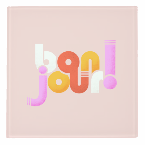 Bonjour French Typography in Sugary Pastel Colors - personalised beer coaster by Ania Wieclaw