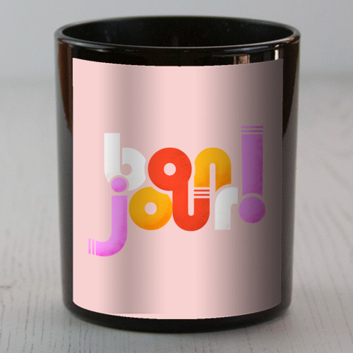 Bonjour French Typography in Sugary Pastel Colors - scented candle by Ania Wieclaw