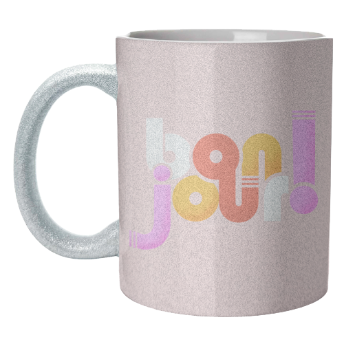 Bonjour French Typography in Sugary Pastel Colors - unique mug by Ania Wieclaw