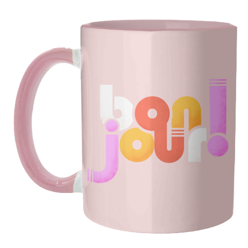 Bonjour French Typography in Sugary Pastel Colors - unique mug by Ania Wieclaw