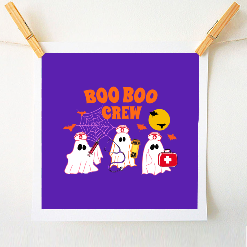 Boo Boo Crew Halloween Ghost Nurse with Bats Illustration  Description: - A1 - A4 art print by EZbie