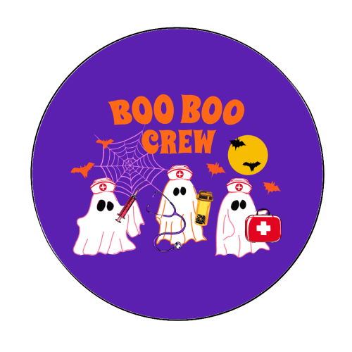 Boo Boo Crew Halloween Ghost Nurse with Bats Illustration  Description: - Circle Sticker by EZbie