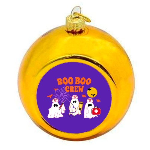 Boo Boo Crew Halloween Ghost Nurse with Bats Illustration  Description: - colourful christmas bauble by EZbie