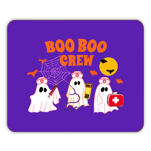 Boo Boo Crew Halloween Ghost Nurse with Bats Illustration  Description: - designer placemat by EZbie