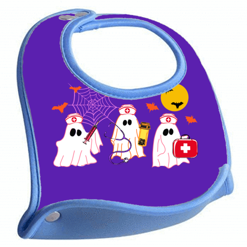 Boo Boo Crew Halloween Ghost Nurse with Bats Illustration  Description: - feeding bib by EZbie