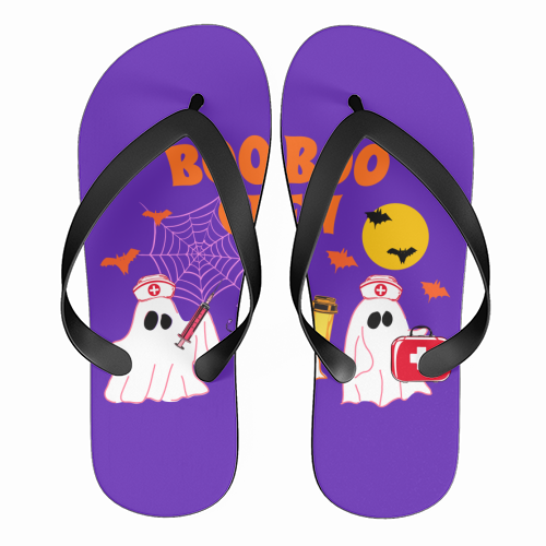 Boo Boo Crew Halloween Ghost Nurse with Bats Illustration  Description: - funny flip flops by EZbie