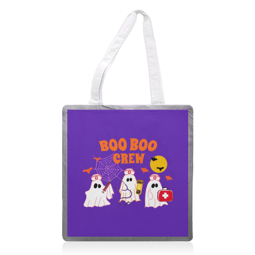 Boo Boo Crew Halloween Ghost Nurse with Bats Illustration  Description: - printed canvas tote bag by EZbie