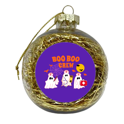 Boo Boo Crew Halloween Ghost Nurse with Bats Illustration  Description: - xmas bauble by EZbie