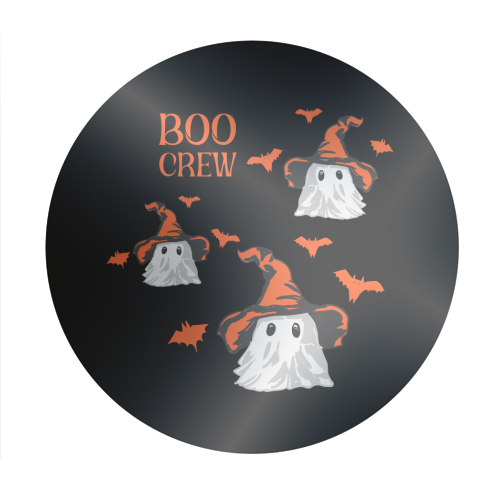 Boo Crew Halloween Ghost with Witch Hat and Bats - Circle Sticker by EZbie