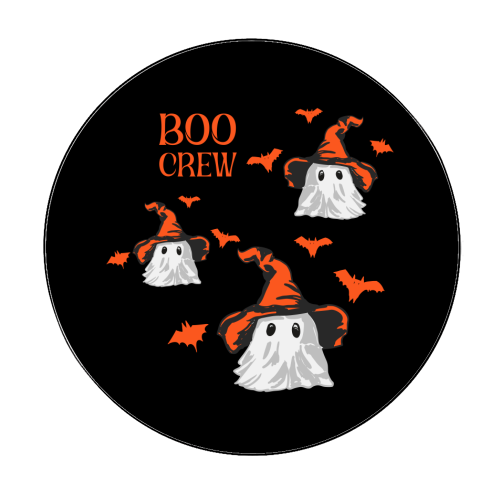 Boo Crew Halloween Ghost with Witch Hat and Bats - Circle Sticker by EZbie