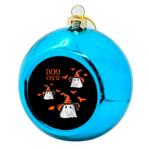 Boo Crew Halloween Ghost with Witch Hat and Bats - colourful christmas bauble by EZbie