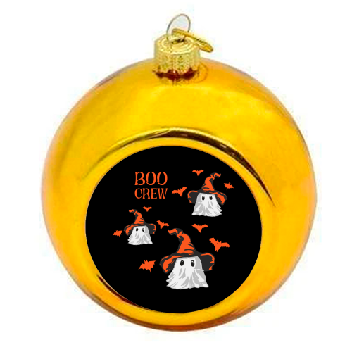 Boo Crew Halloween Ghost with Witch Hat and Bats - colourful christmas bauble by EZbie