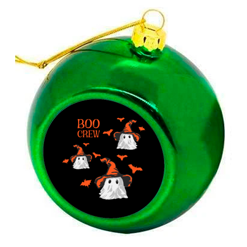 Boo Crew Halloween Ghost with Witch Hat and Bats - colourful christmas bauble by EZbie
