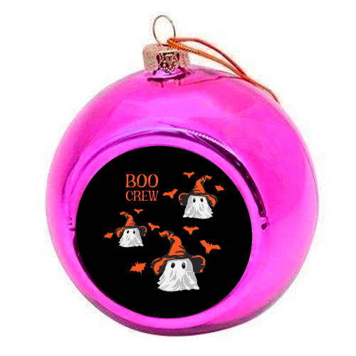 Boo Crew Halloween Ghost with Witch Hat and Bats - colourful christmas bauble by EZbie