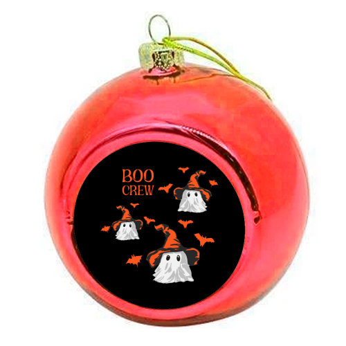 Boo Crew Halloween Ghost with Witch Hat and Bats - colourful christmas bauble by EZbie