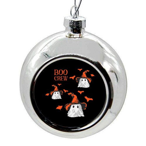 Boo Crew Halloween Ghost with Witch Hat and Bats - colourful christmas bauble by EZbie