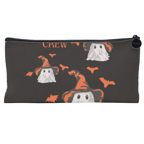 Boo Crew Halloween Ghost with Witch Hat and Bats - flat pencil case by EZbie