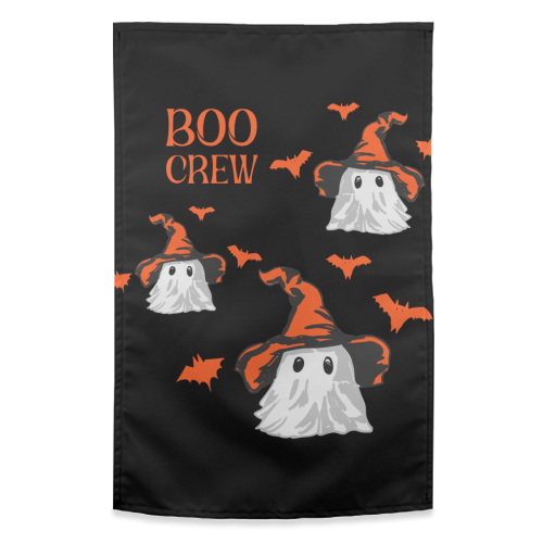 Boo Crew Halloween Ghost with Witch Hat and Bats - funny tea towel by EZbie