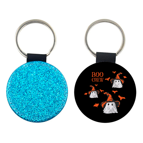 Boo Crew Halloween Ghost with Witch Hat and Bats - keyring by EZbie