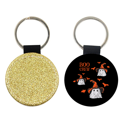 Boo Crew Halloween Ghost with Witch Hat and Bats - keyring by EZbie