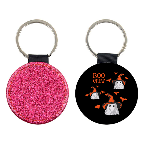 Boo Crew Halloween Ghost with Witch Hat and Bats - keyring by EZbie