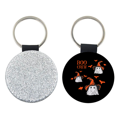 Boo Crew Halloween Ghost with Witch Hat and Bats - keyring by EZbie