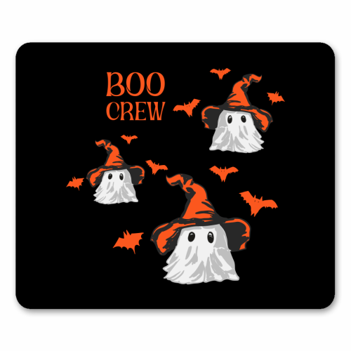 Boo Crew Halloween Ghost with Witch Hat and Bats - mouse mat by EZbie