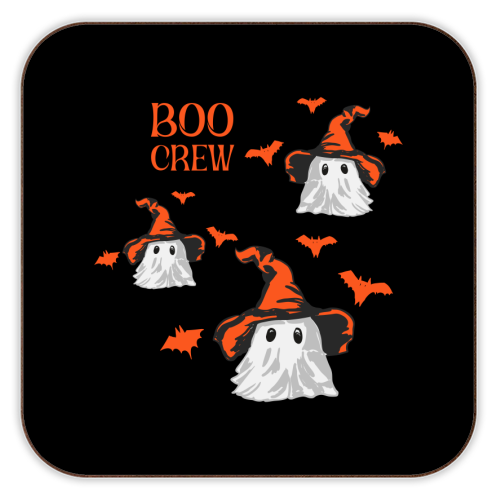 Boo Crew Halloween Ghost with Witch Hat and Bats - personalised beer coaster by EZbie