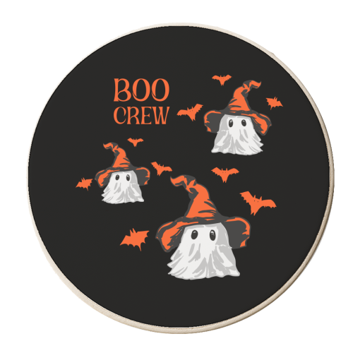 Boo Crew Halloween Ghost with Witch Hat and Bats - personalised beer coaster by EZbie