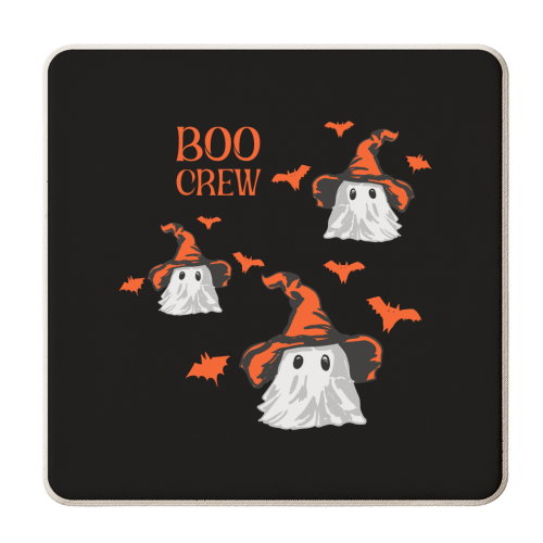 Boo Crew Halloween Ghost with Witch Hat and Bats - personalised beer coaster by EZbie
